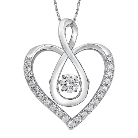 Dancing Diamond  Heart Pendant in 14K White Gold with Chain 