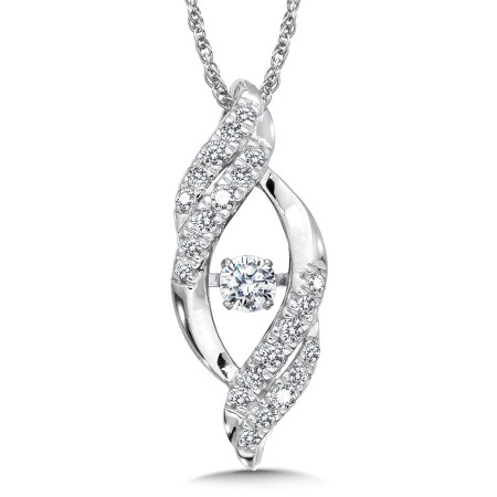 Dancing Diamond Bypass Pendant in 14K White Gold with Chain