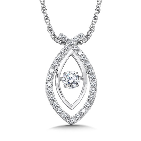 Dancing Diamond Criss Cross Pendant in 14K White Gold with Chain 