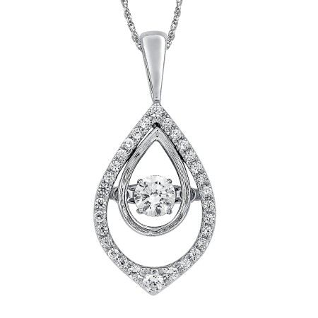 Dancing Diamond Tear-Shaped Pendant in 14K White Gold with Chain