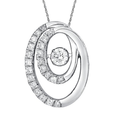 Dancing Diamond Double Oval Pendant in 14K White Gold with Chain
