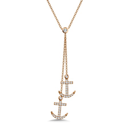 14K Rose Gold Diamond Anchor Necklace - PDD2771-P