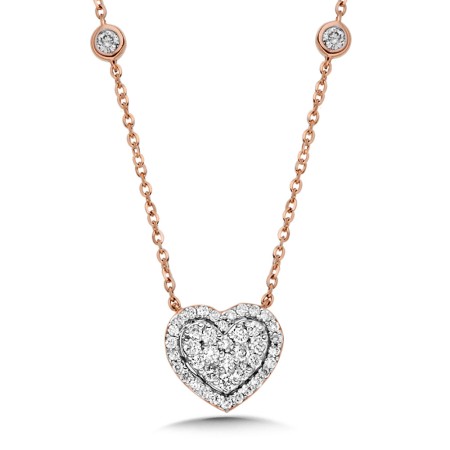 14K Rose Gold Diamond Heart Necklace - PDD2919-P