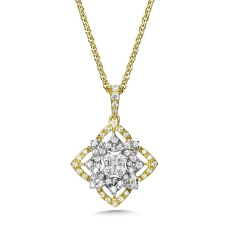 14K White and Yellow Gold Diamond Floral Pendant