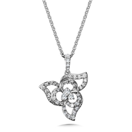 14K White Gold Diamond Floral Pendant