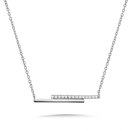 14K White Gold Diamond Bar Pendant