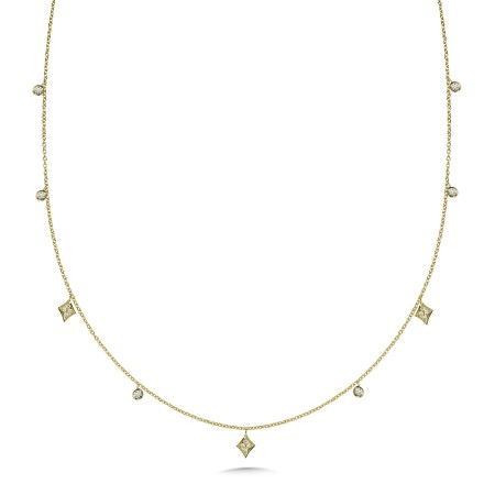 Round-Bezel & Kite Accented Diamond Chain Necklace