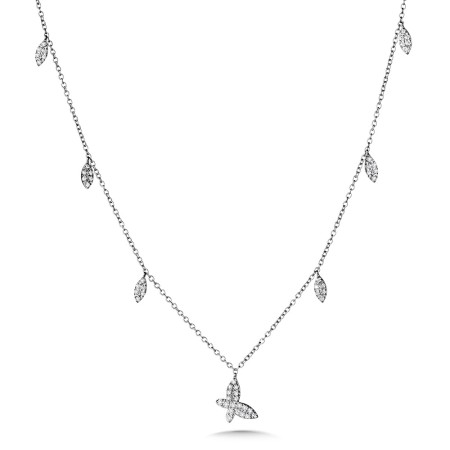 Dangling Butterfly & Leaf Diamond Necklace