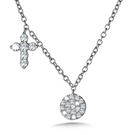 Asymmetrical Cross & Circle Diamond Charm Necklace