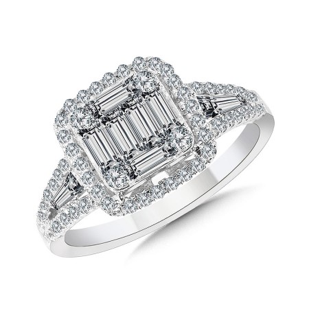 Princess-Shaped Plumb Collection Baguette Cluster Diamond Halo Ring - CDD3084-W