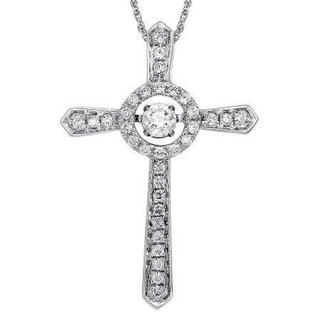 Dancing Diamond Cross Pendant in 14K White Gold  with Chain