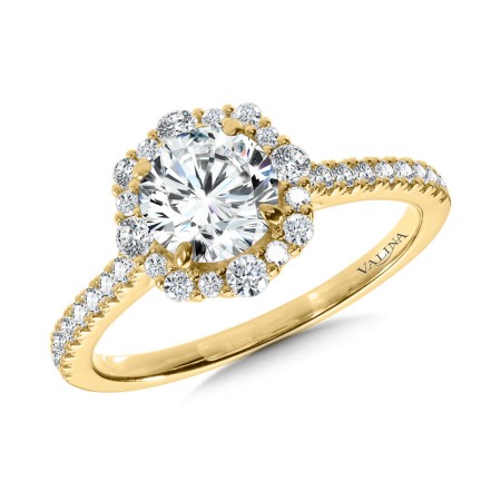 Valina Round Modern Straight Halo Diamond Engagement Ring - R1116Y-SR