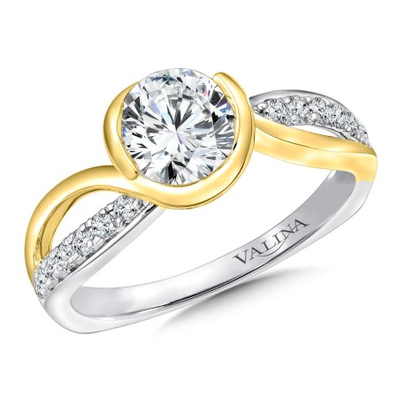 Semi-Bezel Spiral Diamond Engagement Ring - R9668WY - Valina Engagement Ring