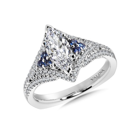White and Rose Gold Diamond Engagement Ring with Sapphires