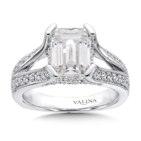 Emerald Cut Center Split Shank Engagement Ring