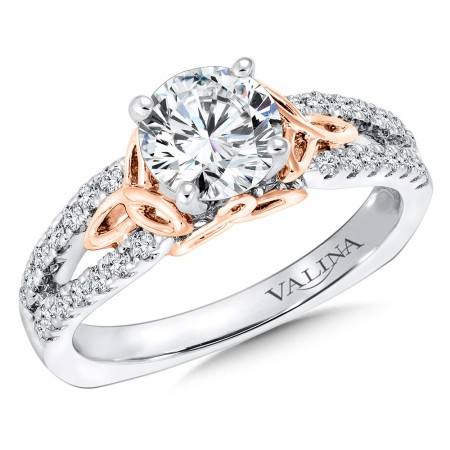 White and Rose Gold Split Shank Diamond Engagement Ring | R9314WP | Valina Diamond Engagement Rings