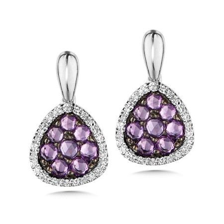 Rose Cut Amethyst Cluster and Diamond Earrings. CGE160W-DAM