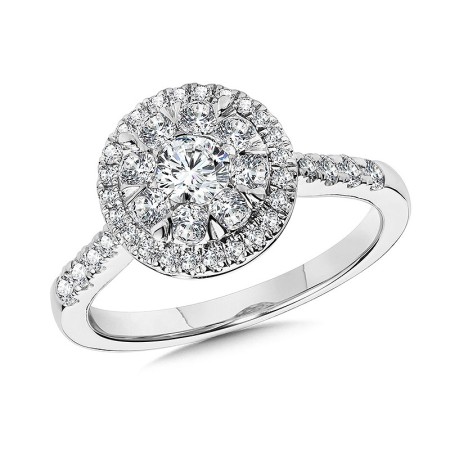 Round Halo & Cluster Diamond Mirage Engagement Ring (1.00 ctw)