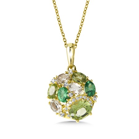 Round Green Garnet, Peridot, and Diamond Cluster Pendant