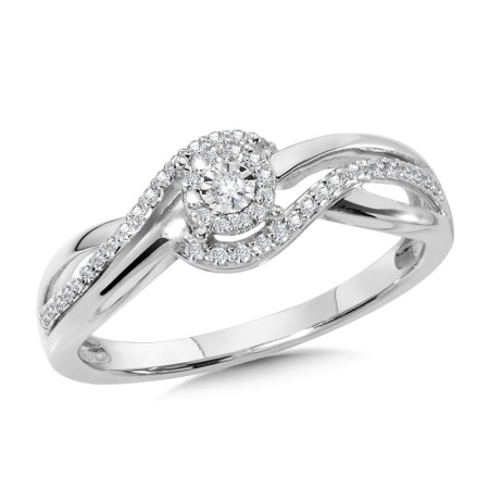 Round Spiral Halo Diamond Engagement Ring 