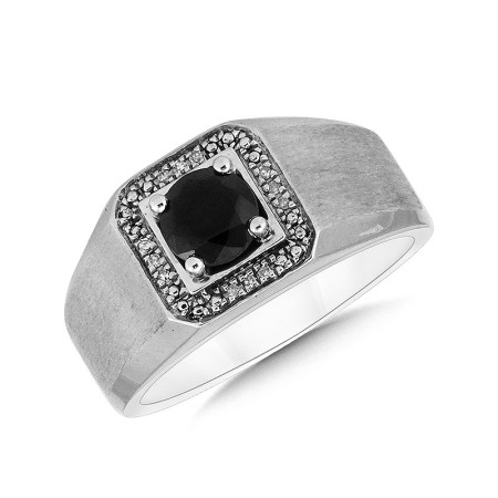 Round Sterling Silver Black Sapphire Diamond Ring