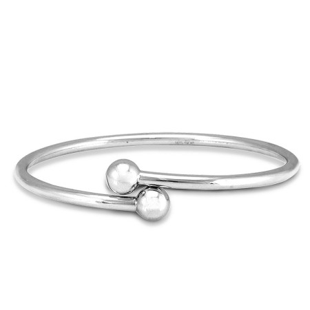 Sterling Silver Bypass Ball Bangle - BSS005-W