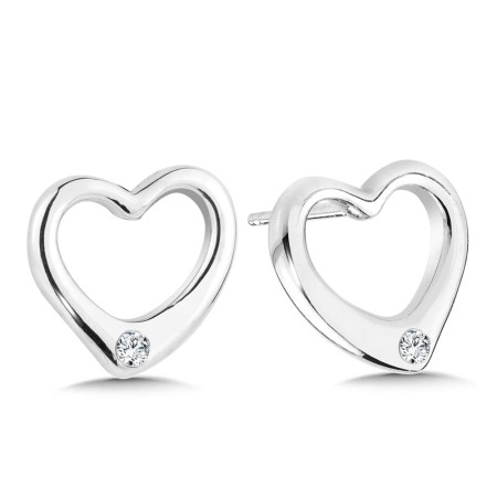 Sterling Silver & Diamond Heart Earrings