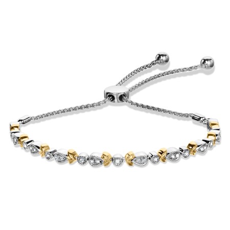 Sterling Silver & Yellow Gold Vintage Diamond Bolo Bracelet