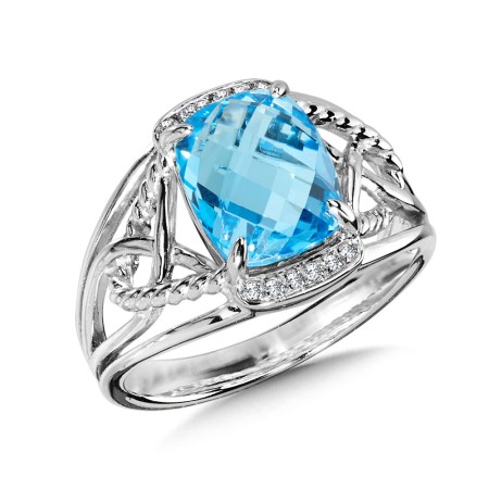 Swiss Blue Topaz & Diamond Rope Ring - CGR147W-DBT