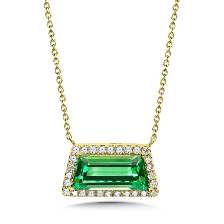 Trapezium Green Quartz and Pave Diamond Necklace - CGP764Y-DGQ