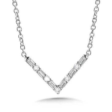 V-Shaped Baguette Diamond Necklace | PDD3157-1W