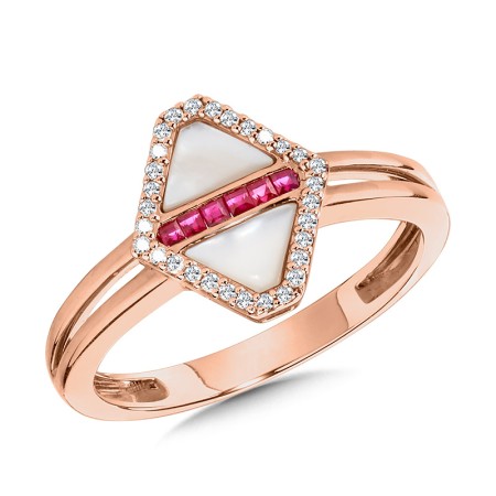 Geometric Diamond, Ruby & Mother of Pearl Split Shank Ring | CGR204P-DRUMOP