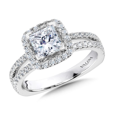 Valina Princess-Cut Split Shank Diamond Halo Engagement Ring - R1094W