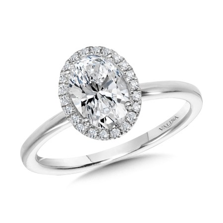 Valina Round - Classic Straight Oval Halo Engagement Ring - R1142W-SR