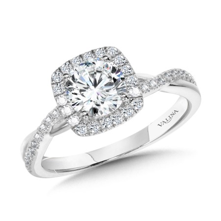 Valina Round - Crisscross Cushion-Shaped Halo Engagement Ring - R1135W-SR