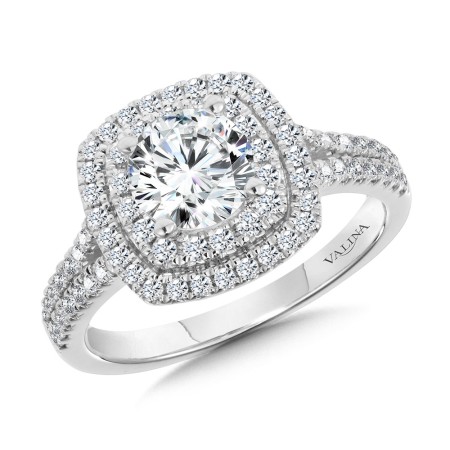 Valina Round - Cushion-Shaped Double-Halo Split Shank Engagement Ring - R1119W-SR