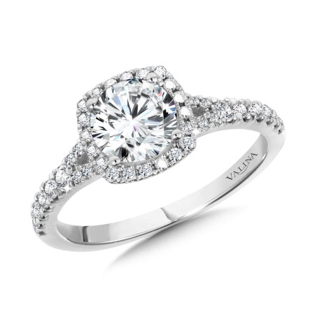 Valina Round - Cushion-Shaped Split Shank Halo Engagement Ring -  R1123W-SR