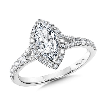 Valina Round - Marquise-Shaped Split Shank Halo Engagement Ring - R1124W-SR