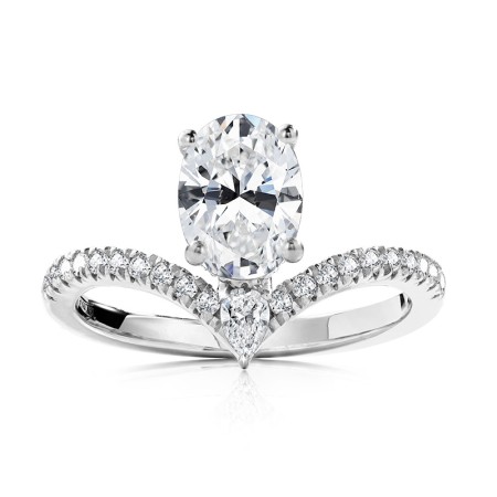 Oval-Cut Chevron-Shaped Hidden Halo Diamond Engagement Ring - R2278W-SR
