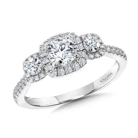 Valina Round - Round 3 Stone Halo Engagement Ring - R1121W-SR