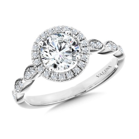 Valina Round - Scalloped & Milgrain-Beaded Round Halo Engagement Ring - R1126W-SR