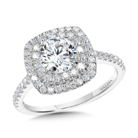 Valina Round - Straight Cushion-Shaped Double-Halo Engagement Ring - R1144W-SR