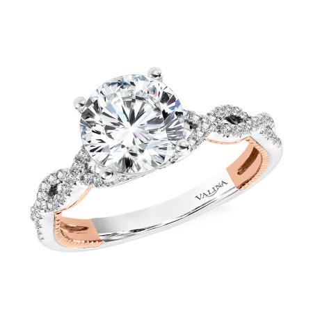 Two-Tone & Milgrain-Beaded, Crisscross Hidden Diamond Engagement Ring - R2285WP-SR