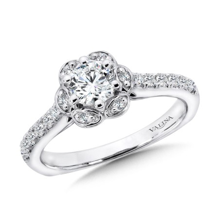 Valina Six-Prong Floral Halo Diamond Engagement Ring - R1085W