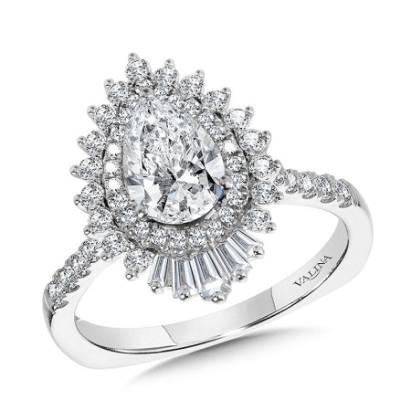 Straight Pear-Cut Diamond & Statement Halo Engagement Ring - R2201W