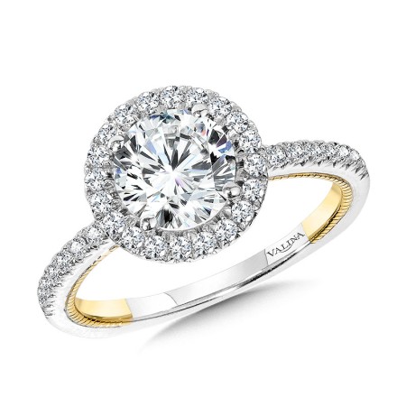 Two-Tone & Milgrain-Beaded Hidden Diamond Halo Engagemnt Ring - R2226WY