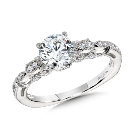 Valina - Vintage Milgrain & Filigree Accented Diamond Engagement Ring - R1156W