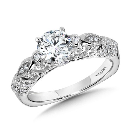 Valina - Vintage Milgrain & Filigree Accented Diamond Engagement Ring - R1158W