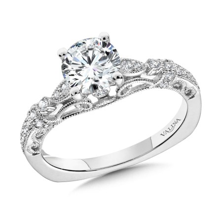 Valina - Vintage Milgrain & Filigree Accented Diamond Engagement Ring - R1165W