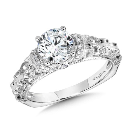 Valina - Vintage Milgrain & Filigree Accented Diamond Engagement Ring - R1167W